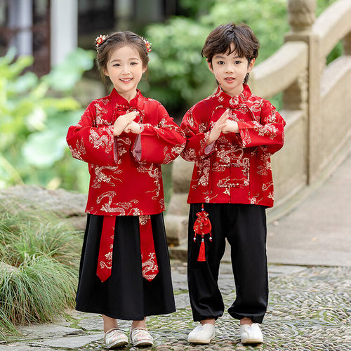 儿童汉服男童秋季薄款2024新款演出服套装小男孩新中式中国风唐装