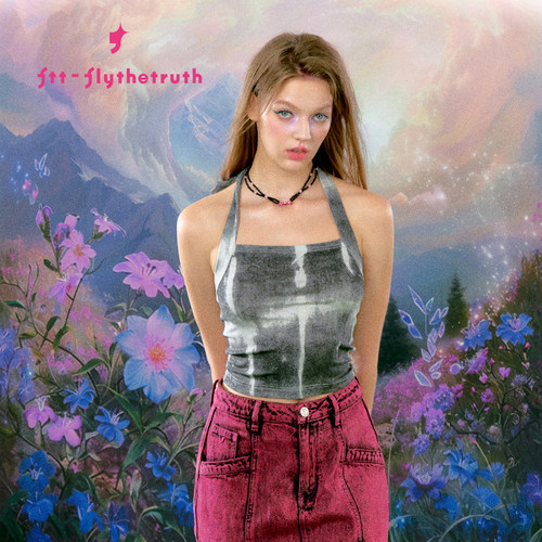 扎染挂脖吊带背心夏季辣妹短上衣