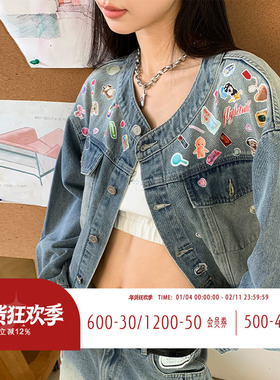 FTT FlyTheTruth 『西部乐园』 Y2K印花牛仔外套女秋季圆领短外套