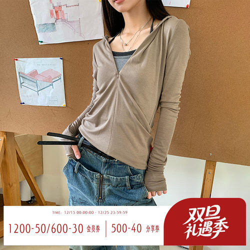 连帽长袖T恤薄款修身早秋打底衫