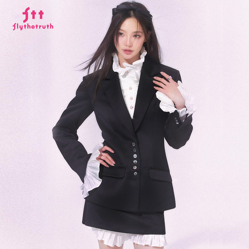 高级感拼接西装外套短裙套装春秋