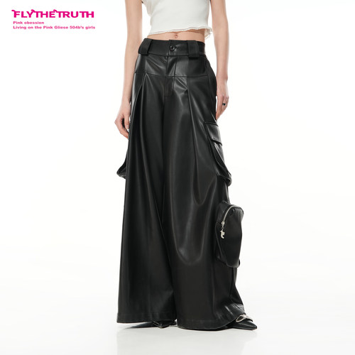 高腰休闲阔腿裤子多口袋工装裤女