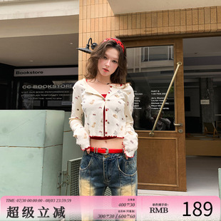 短外套女秋上衣 FTT FlyTheTruth 糯感麻薯 甜美木耳边针织开衫