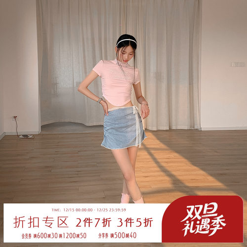 褶皱A字半身裙女夏高腰显瘦短裙