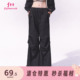 新款 草莓黑巧 休闲裤 女秋抽绳褶皱工装 FTT 阔腿裤 FlyTheTruth