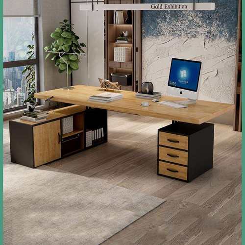 北欧工业风实木办公桌现代简约办公室总裁桌工业风电脑桌工作台