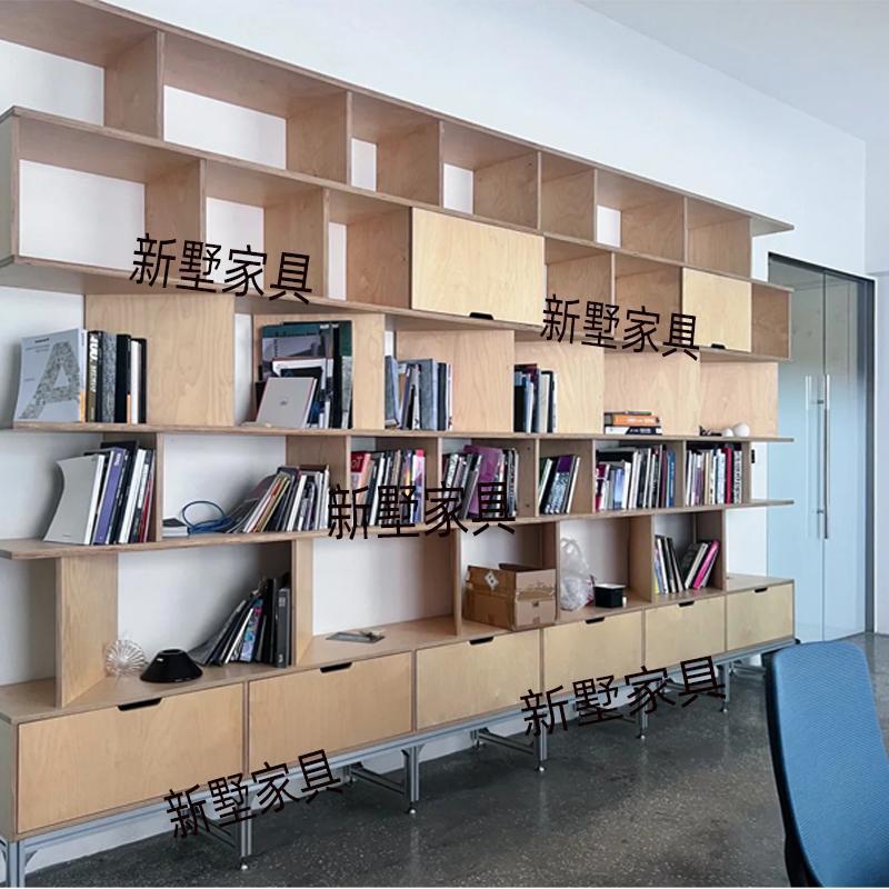 简约现代铝型材落地书架桦木多层板置物架隔断玄关展示架书柜