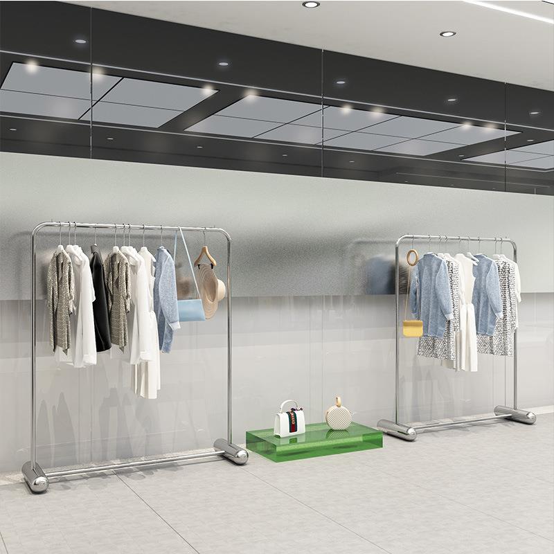服装店展示架不锈钢简约落地式男女童装店货架中岛挂衣架陈列道具