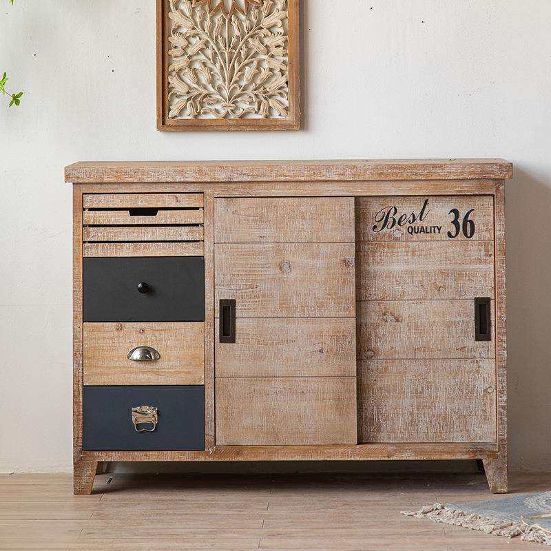 美式乡村玄关柜客厅收纳装饰复古柜子储物柜做旧靠墙实木餐边柜