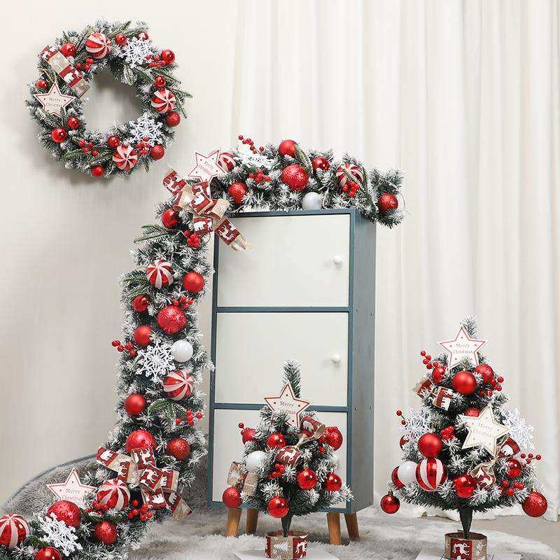 圣诞节装饰品家用圣诞树发光藤条小型树桌面摆件50CM花环橱窗布置