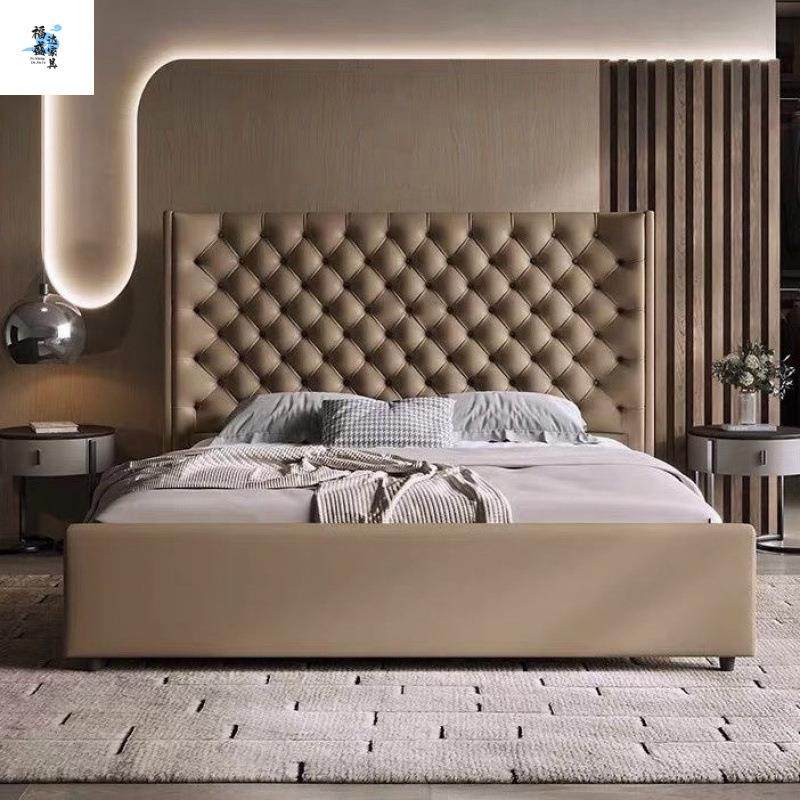 美式设计真皮现代拉扣简约高端复古意式卧室轻奢主卧双人大小床