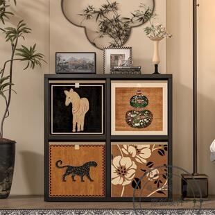 中古风钢制格子柜自由组合八格柜格子柜收纳盒布艺收纳筐