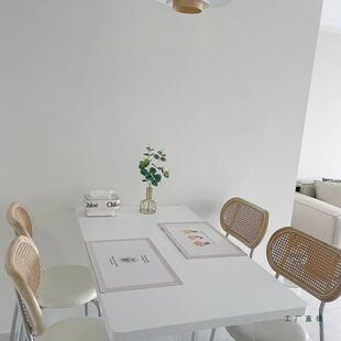 家用藤编法式奶油风餐椅原木风高级感实木靠背吃饭餐桌椅白色凳子