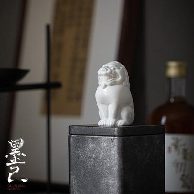 墨己陶瓷茶宠摆件茶道配件狮子茶席玩物摆设玉泥白瓷吉狮行乐