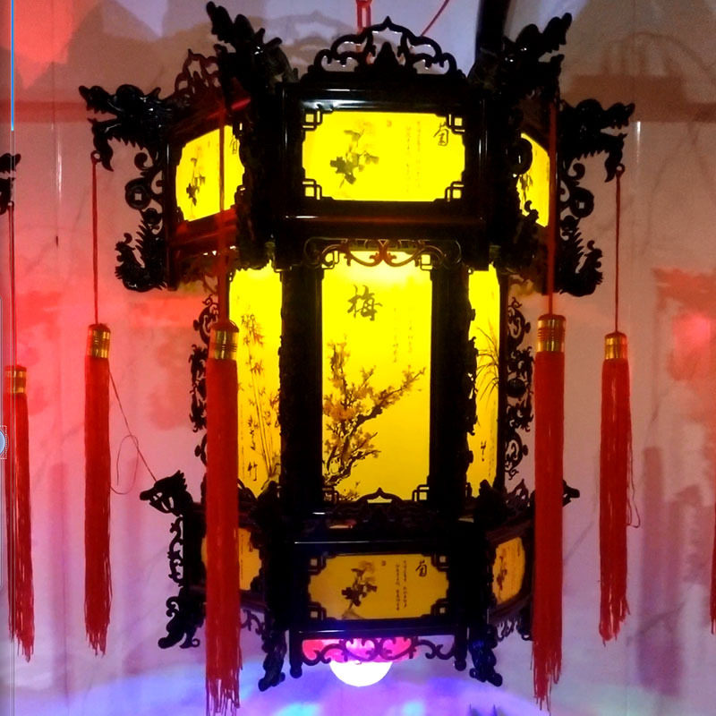 仿古中国风古风宫灯led旋转六角龙灯新年春节阳台装饰灯笼宫廷灯