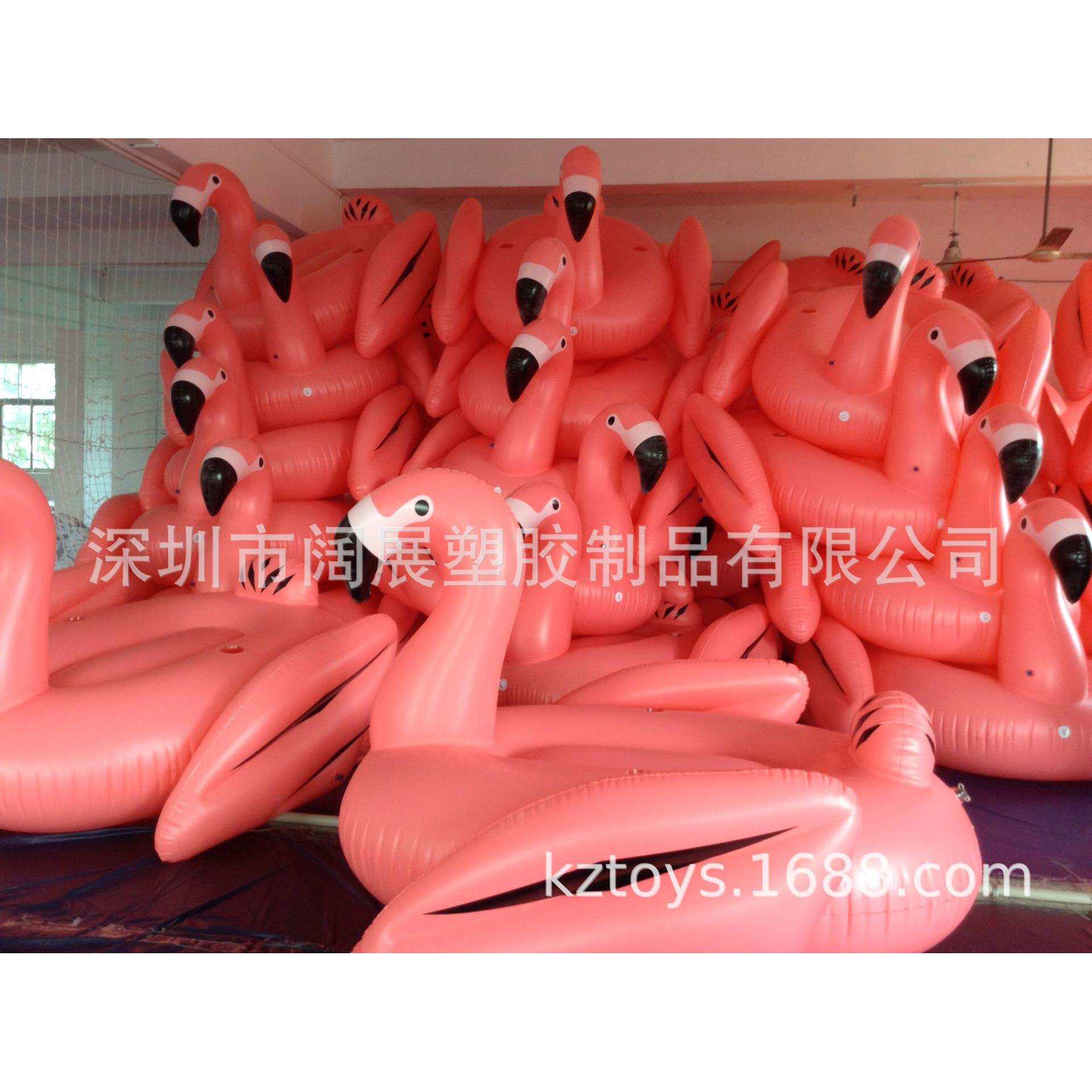 现货成人水上充气粉天鹅火烈鸟带杯洞带绳扣粉天鹤坐骑浮排
