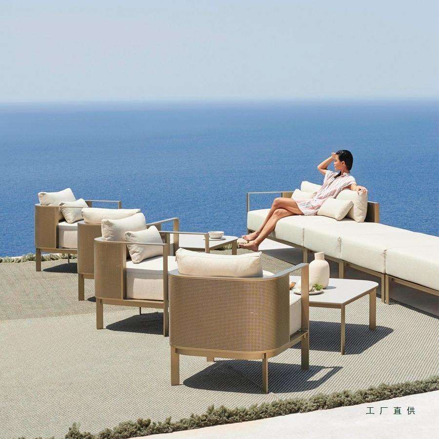 户外不锈钢沙发组合别墅庭院花园休闲桌椅售楼部露天阳台室外家具