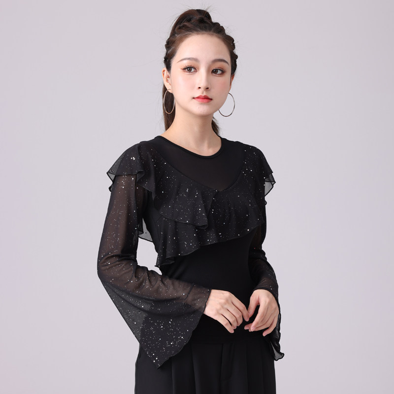 2024新款舞上衣成人女长袖春秋季拉丁舞交谊练功广场舞蹈服装