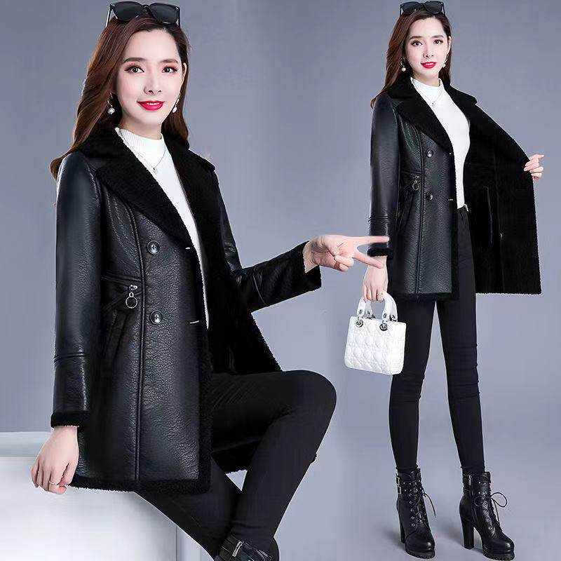 皮衣外套女中长款妈妈装