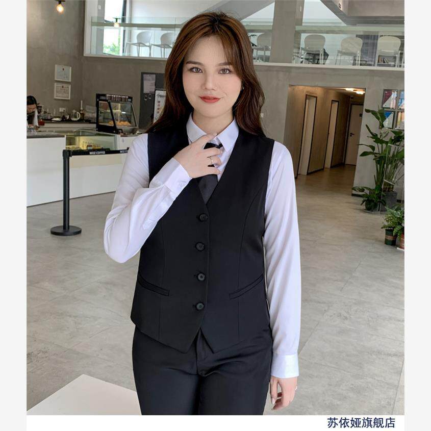 胖mm职业马夹背心韩版坎肩工装正装西装马甲女衬衫大码工作服