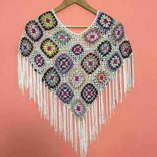 新款 潮汕手钩花礼服配饰沙滩防晒流苏披肩斗篷三角巾围巾冰丝线