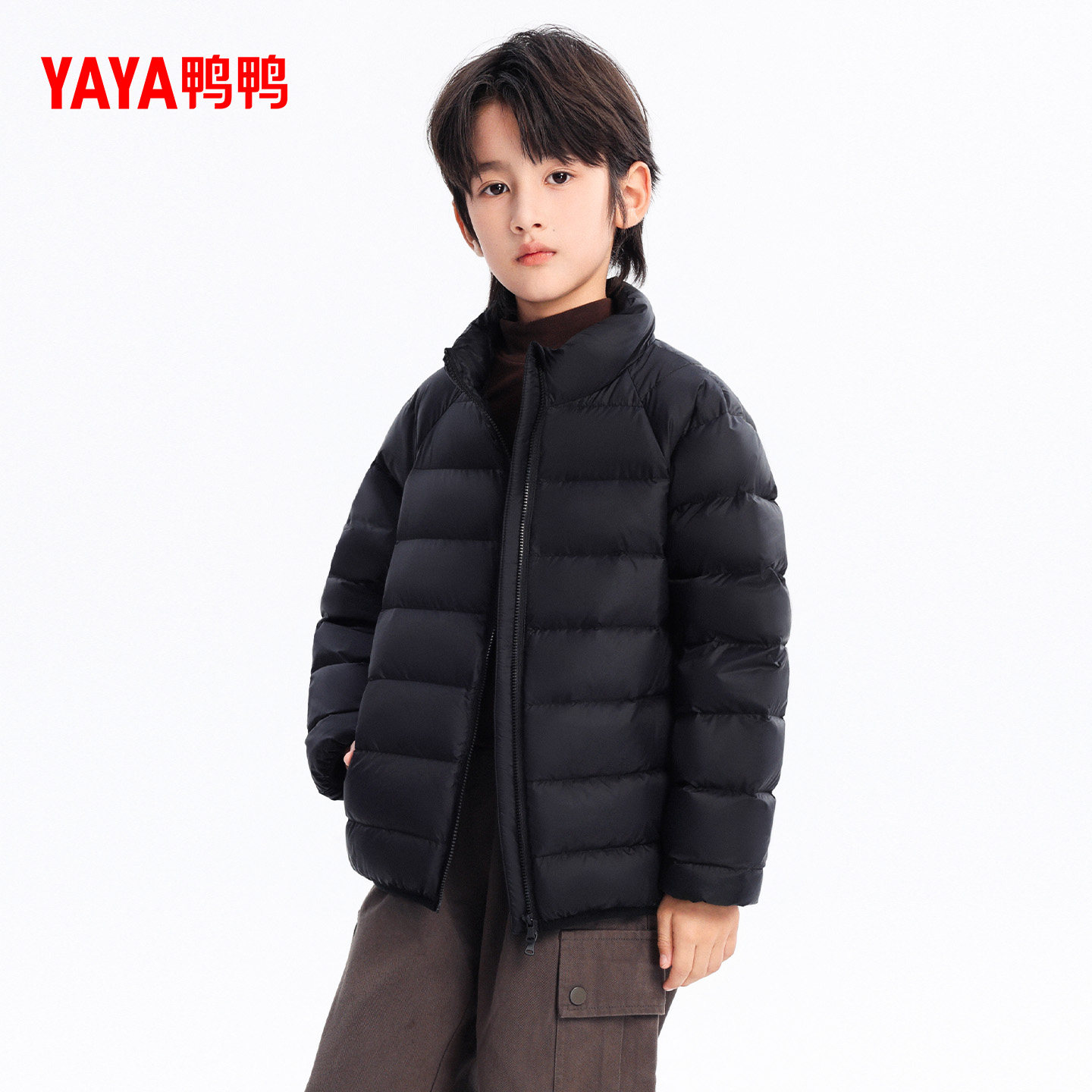 鸭鸭轻薄男女童立领保暖羽绒服