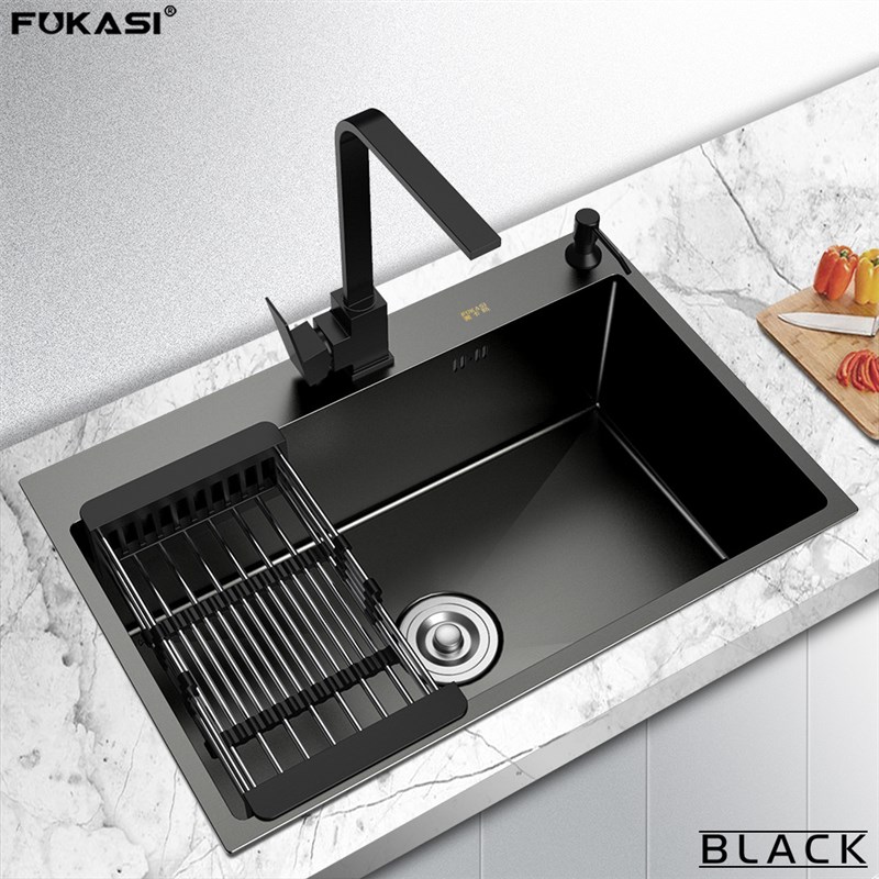 黑色纳米不锈钢厨房水槽单槽洗菜盆加厚洗碗池大单槽手工盆洗菜池