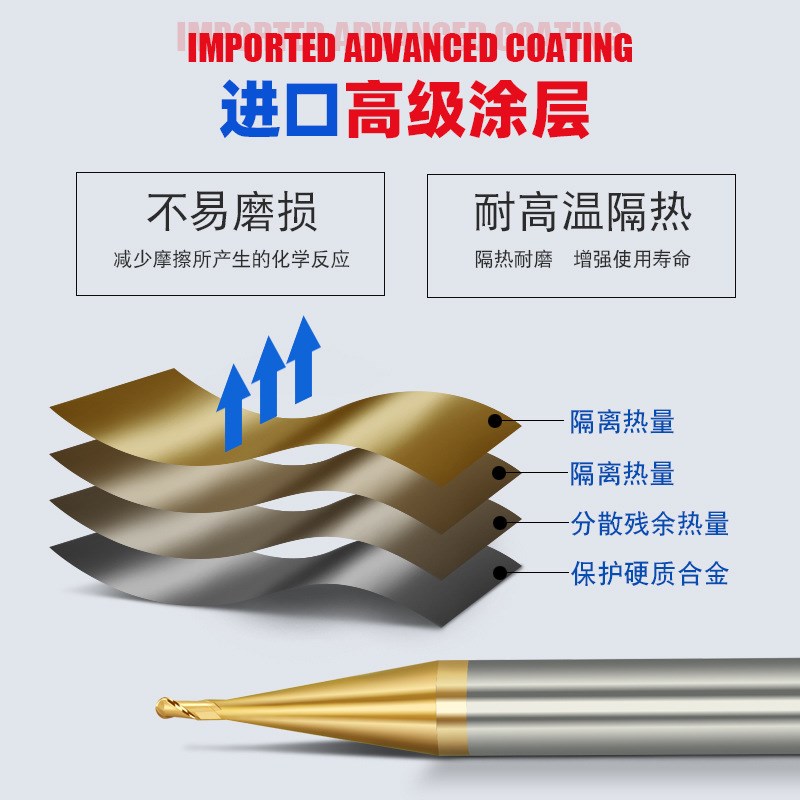 68度钨钢合金涂层铝用微小径铣刀平底刀球刀R0.1/0.2/0.3/0.4/0.5