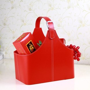皮革手提手礼品包装篮节日送礼蓝超市皮质礼品篮水果蓝礼篮手提包