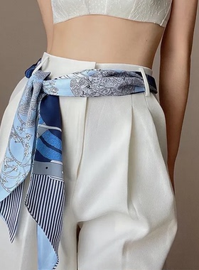 长条丝巾腰带配牛仔裤女士裙子白色装饰法式飘带发绳发带发饰围巾