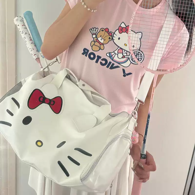 哈喽kitty羽毛球包女款大容量手提包可爱网球包轻便单肩斜挎便携