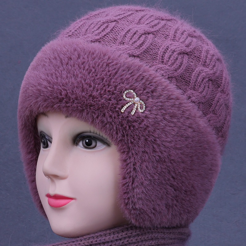 帽子女冬天老年人奶奶加绒厚保暖护耳毛线帽中老年妈妈防寒棉帽