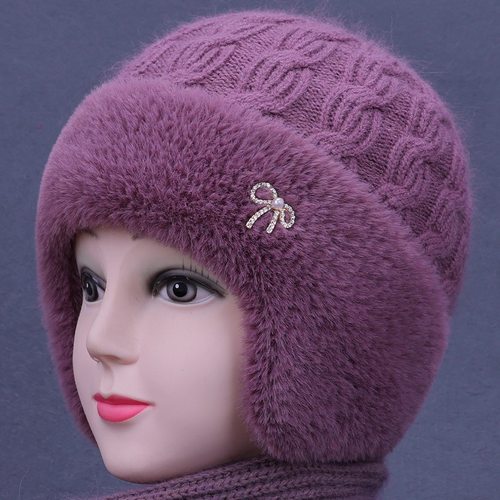 帽子女冬天老年人奶奶加绒厚保暖护耳毛线帽中老年妈妈防寒棉帽