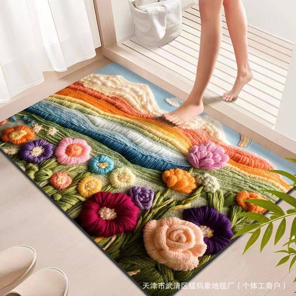 跨境3D毛线视觉硅藻泥地垫浴室洗手间吸水防滑脚垫耐脏易清理地垫,居家布艺,家用脚垫,淘宝优惠券,粉丝福利购,淘宝优惠卷