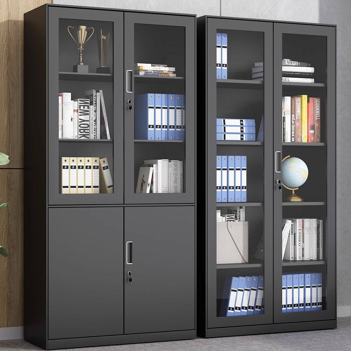 2025新款商务黑色高端文件柜带锁储物多门财务凭证更衣柜