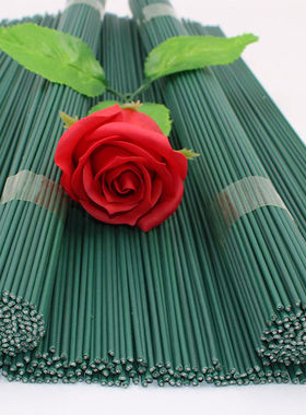 2号铁丝花杆手工制作花杆玫瑰丝网花皱纹纸手工花DIY胶包绿色花杆