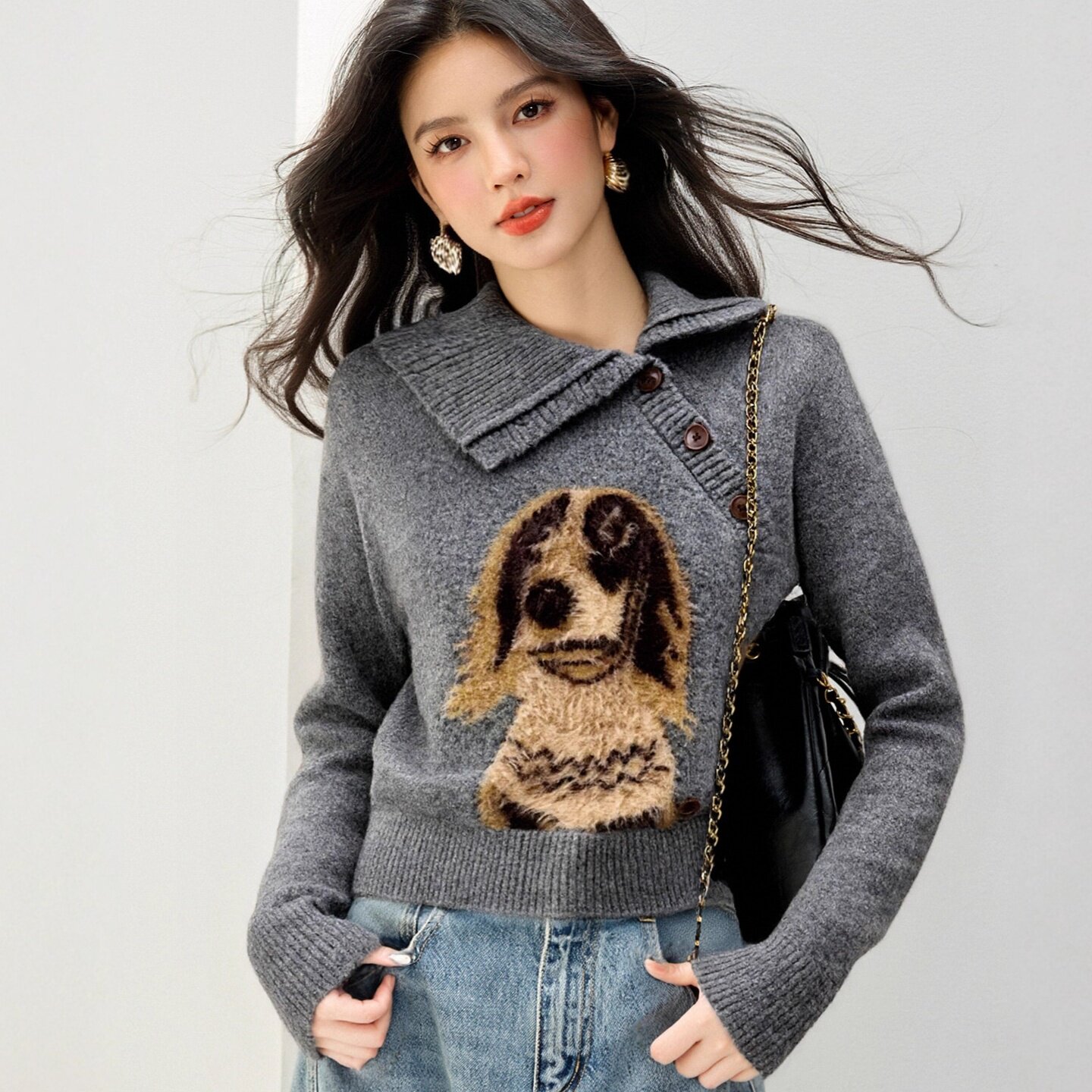 2025品牌女装针织长袖毛衣秋冬卡通新款软糯绵羊绒两件套上衣潮