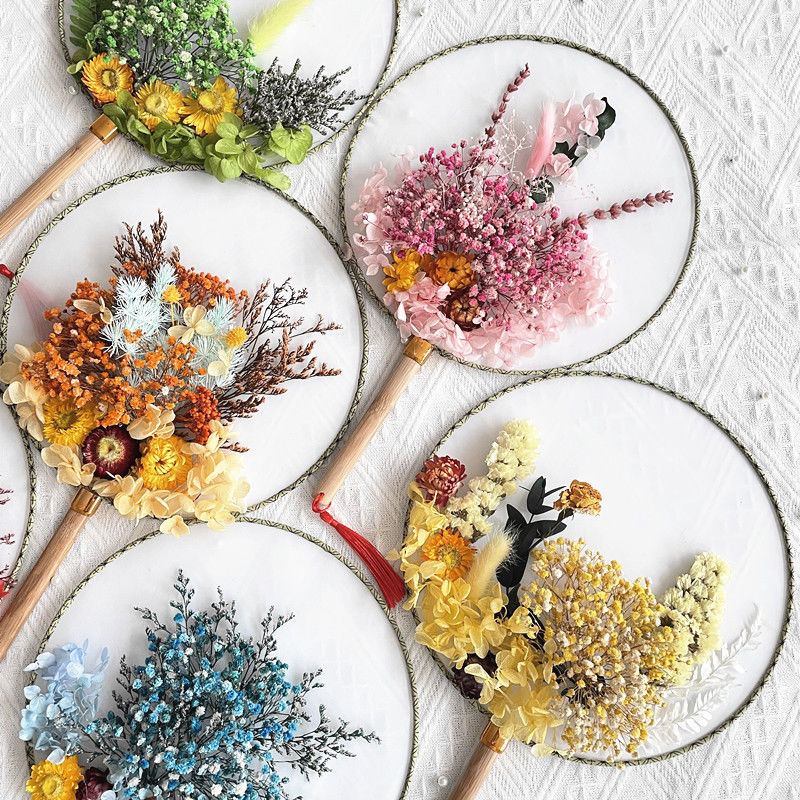 永生花干花材料包DIY简约贴画团扇礼物团建活动花艺课手工花料包图片