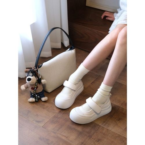 魔术贴玛丽珍小皮鞋女小白鞋2024夏季厚底丑萌大头鞋学生休闲板鞋