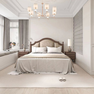 美式原木色实木双人床1.8米主卧大床法式轻奢复古橡木床高端婚床