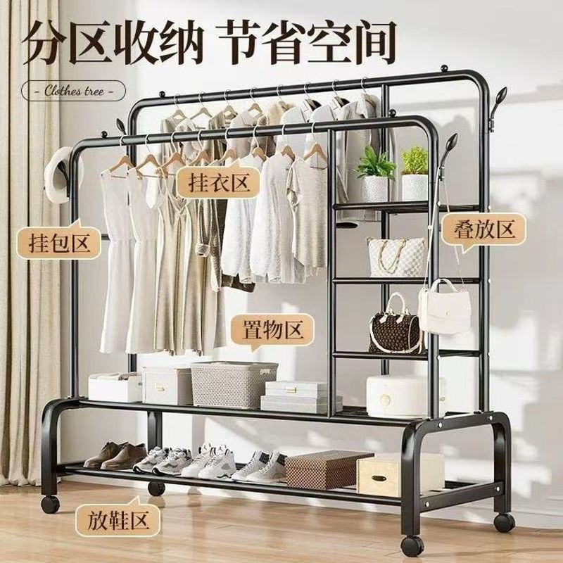 2025新款时尚落地挂衣架卧室优雅带轮置物架批发设计感轻奢风十足