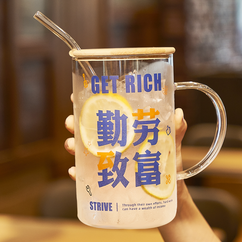 1000ml杯子玻璃杯大容量高硼硅水杯女新款2023办公室吸管杯耐高温