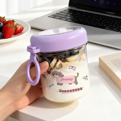 玻璃燕麦杯早餐碗便携带勺