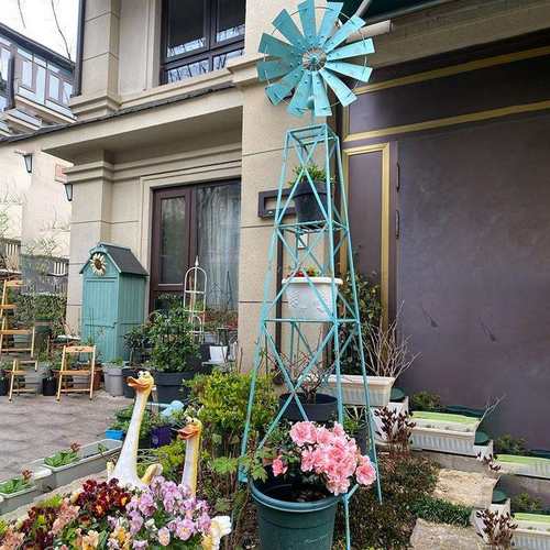 谋生花园落地式铁艺风车花架庭院装饰置物层架月季蔷薇铁线莲攀爬