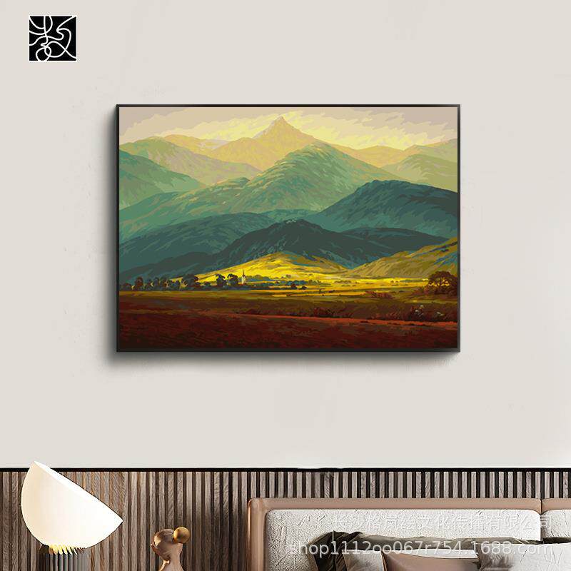 数字油画填充手绘填色客厅卧室油彩装饰画手工油画手绘巨人山