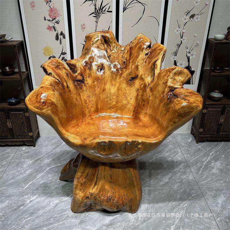原木根雕靠背椅木头凳子大板茶桌茶几主人椅实木树根杉木转椅子