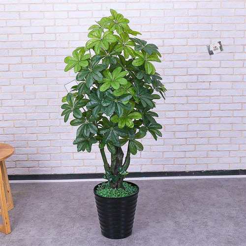 新款仿真植物盆栽客厅装饰塑料假花假树吉祥七星叶鸭掌木