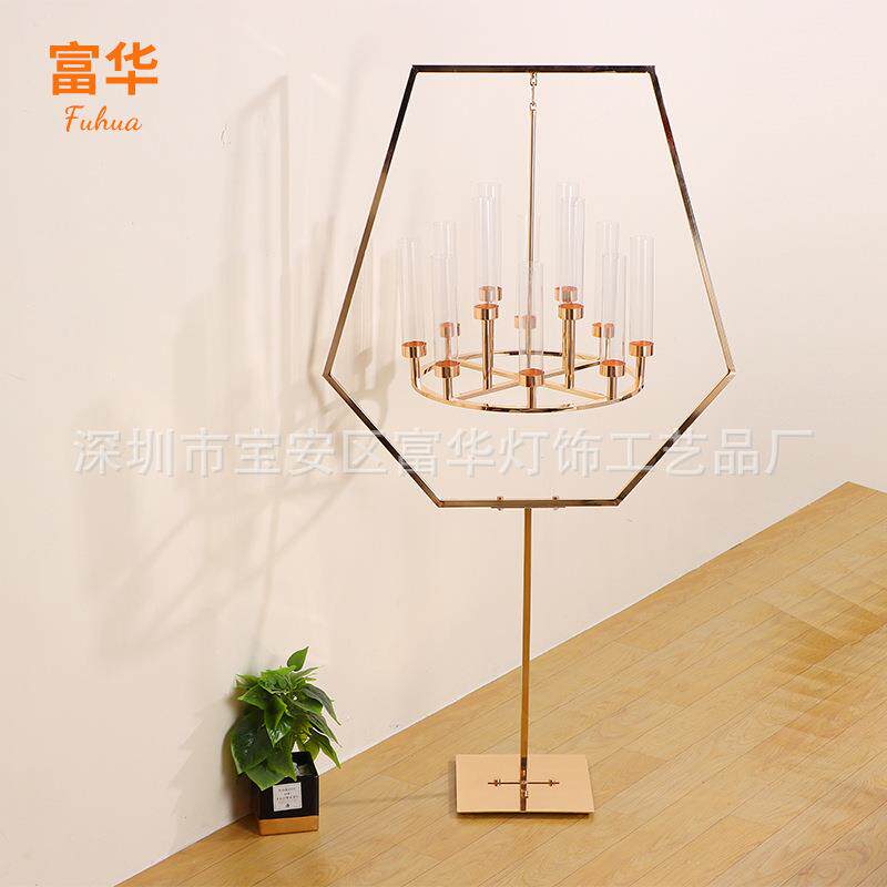 婚庆道具电镀铁艺菱形北欧烛台引路灯舞台装饰布置婚礼路引摆件