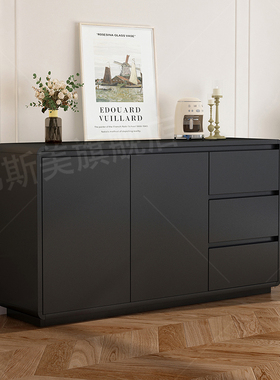 实木餐边柜客厅黑色茶水柜现代简约厨房整体橱柜收纳柜收纳柜玄关