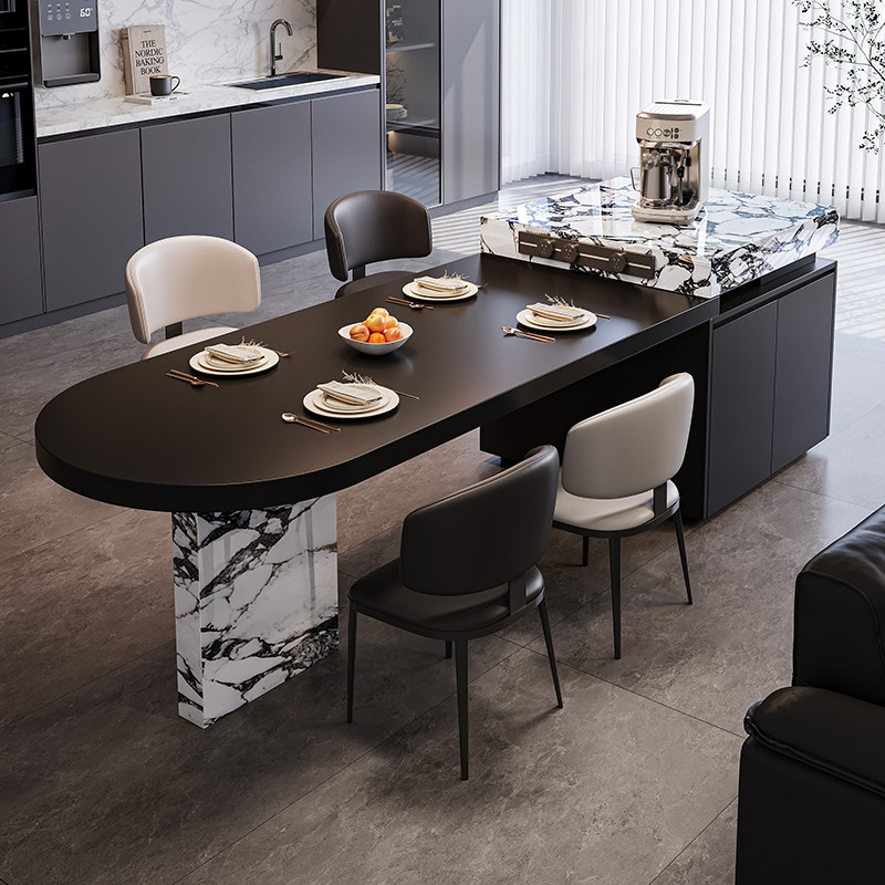 意式轻奢岩板圆弧岛台餐桌一体家用厨房可伸缩中导台餐厅倒台定制,住宅家具,岛台餐桌,淘宝优惠券,粉丝福利购,淘宝优惠卷
